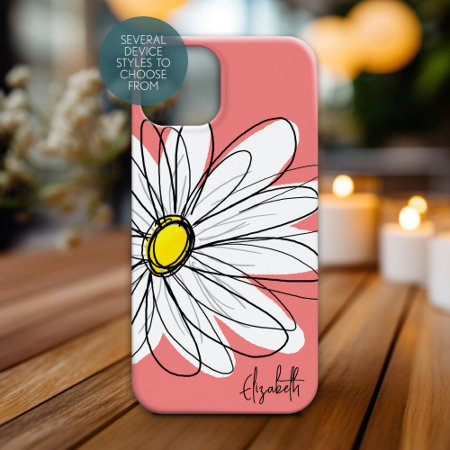 Trendy Daisy Floral And Whimsical Custom Name Iphone 13 Case