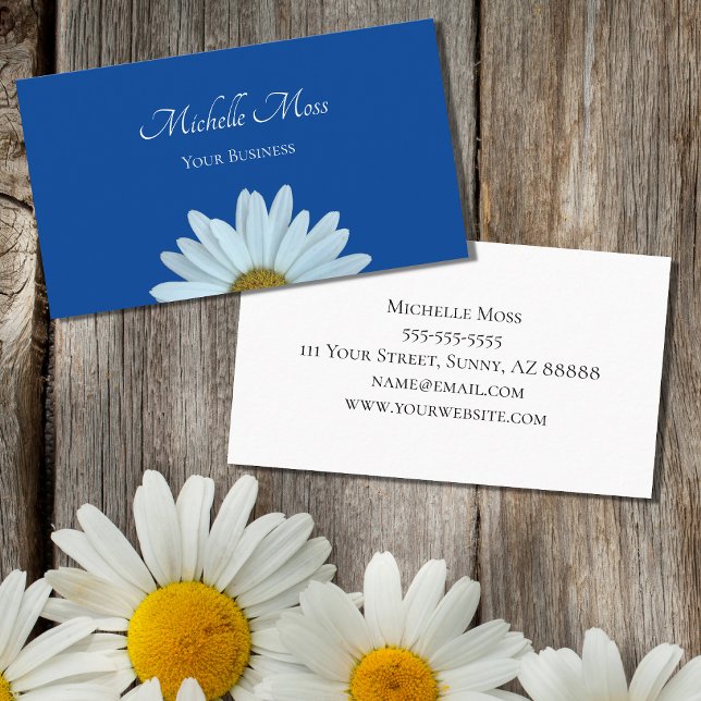 Trendy Daisy Floral Botanical Blue   Business Card (Creator Uploaded)