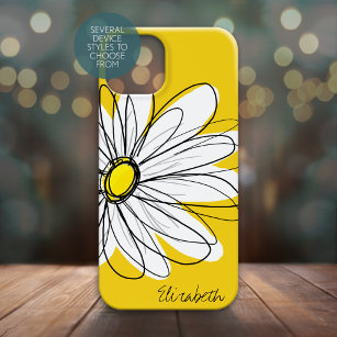 Trendy Daisy Floral Illustration - blackand yellow iPhone 15 Case