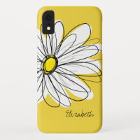 Trendy Daisy Floral Illustration - blackand yellow iPhone XR Case