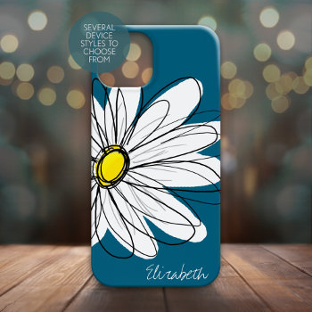 Trendy Daisy Floral Illustration - Blue And Yellow Iphone 13 Mini Case by icases at Zazzle