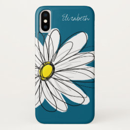 Trendy Daisy Floral Illustration - blue and yellow iPhone X Case