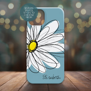 Trendy Daisy Floral Illustration Custom name iPhone 13 Mini Case