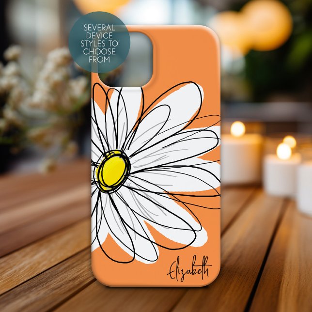 Trendy Daisy Floral Illustration Custom name Case-Mate iPhone Case (Personalized Phone Case with Whimsical Daisy and Custom Name)