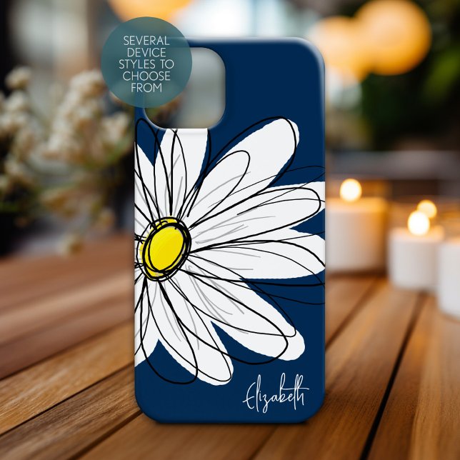 Trendy Daisy Floral Illustration Custom name Case-Mate iPhone Case (Personalized Phone Case with Whimsical Daisy and Custom Name)