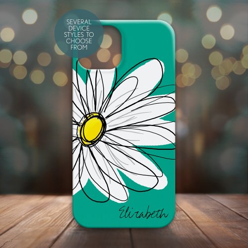 Trendy Daisy Floral Illustration Custom name iPhone 13 Mini Case