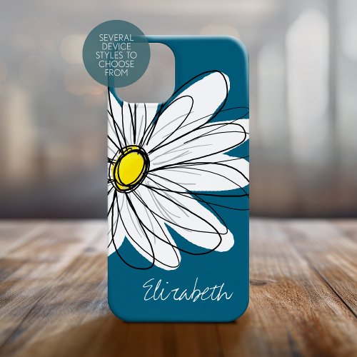 Trendy Daisy Floral Illustration Custom name Case_Mate iPhone 14 Case