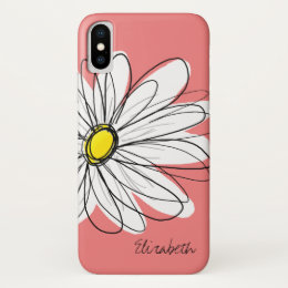 Trendy Daisy Floral Illustration Custom name iPhone X Case