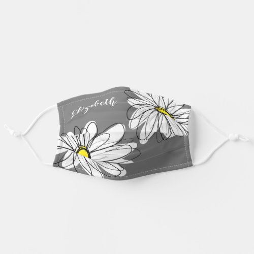 Trendy Daisy Floral Illustration _ gray and yellow Adult Cloth Face Mask