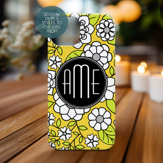 Trendy Daisy Floral Illustration - gray and yellow Case-Mate iPhone 14 Case
