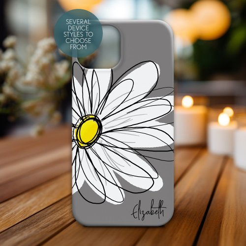 Trendy Daisy Floral Illustration _ gray and yellow iPhone 13 Mini Case