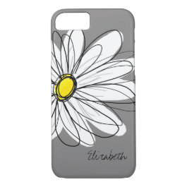 Trendy Daisy Floral Illustration - gray and yellow iPhone 7 Case