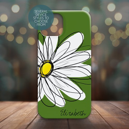 Trendy Daisy Floral Illustration _ green yellow iPhone 15 Plus Case