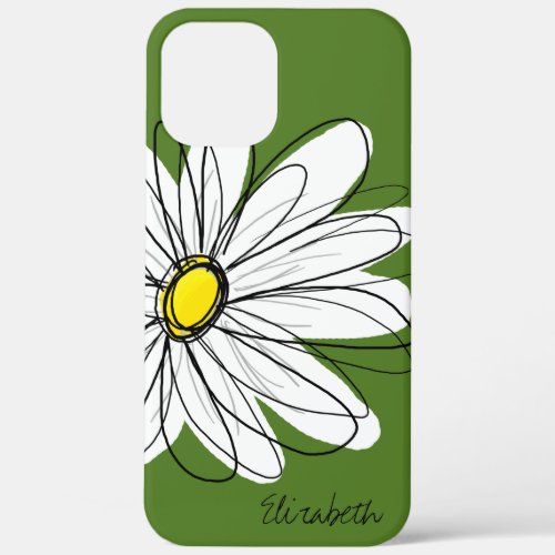 Trendy Daisy Floral Illustration - green yellow iPhone 12 Pro Max Case