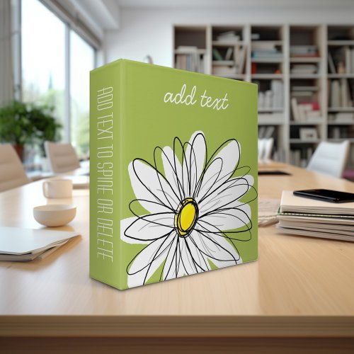 Trendy Daisy Floral Illustration _ lime and yellow 3 Ring Binder