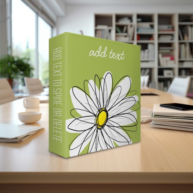 Trendy Daisy Floral Illustration - lime and yellow 3 Ring Binder (Personalized 3-Ring Binder - Add Your Name or Other Text - Customize Completely in the design studio)
