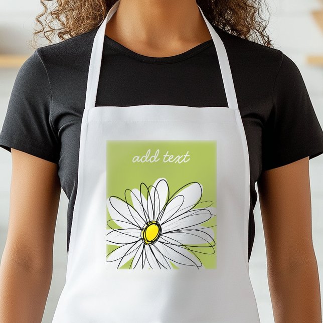 Trendy Daisy Floral Illustration - lime and yellow Adult Apron (Trendy Daisy Apron)