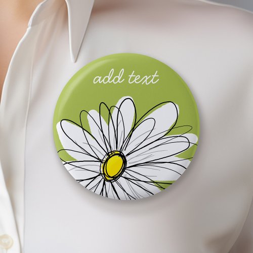 Trendy Daisy Floral Illustration _ lime and yellow Button