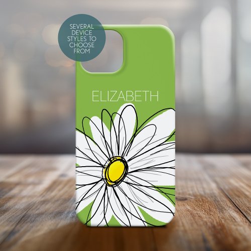 Trendy Daisy Floral Illustration _ lime and yellow iPhone 15 Pro Max Case