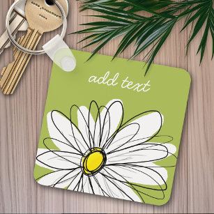 Trendy Daisy Floral Illustration - lime and yellow Keychain