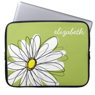 Trendy Daisy Floral Illustration - lime and yellow Laptop Sleeve