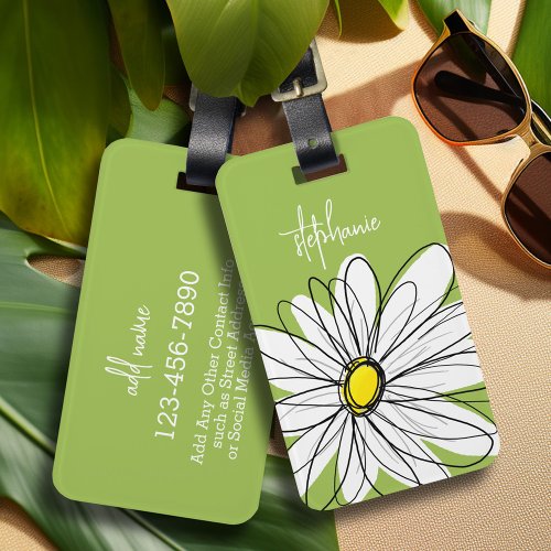Trendy Daisy Floral Illustration _ lime and yellow Luggage Tag