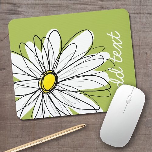 Trendy Daisy Floral Illustration _ lime and yellow Mouse Pad