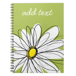 Trendy Daisy Floral Illustration - lime and yellow Notebook