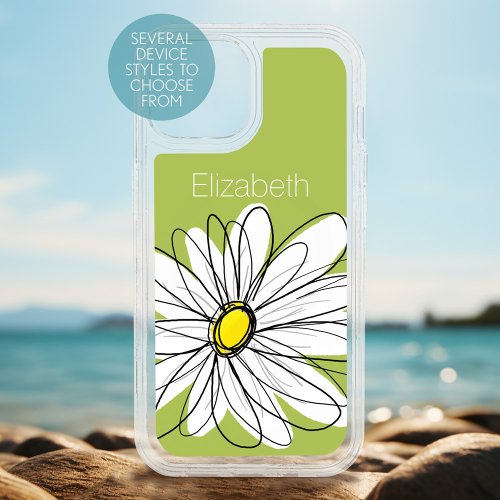 Trendy Daisy Floral Illustration _ lime and yellow OtterBox iPhone 14 Plus Case