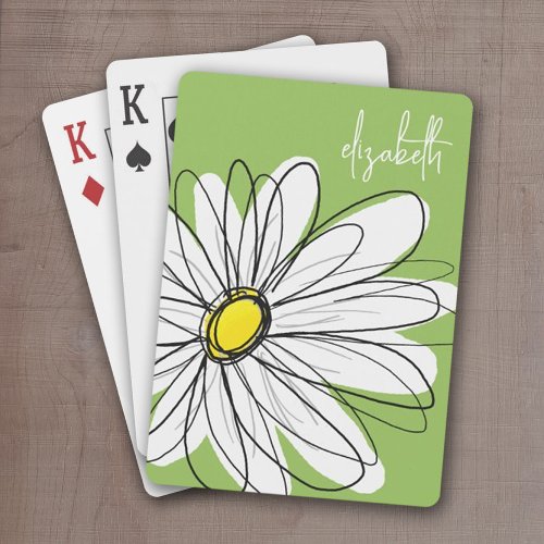 Trendy Daisy Floral Illustration _ lime and yellow Poker Cards