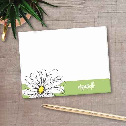 Trendy Daisy Floral Illustration _ lime and yellow Post_it Notes