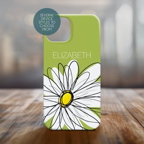 Trendy Daisy Floral Illustration lime green yellow iPhone 15 Case
