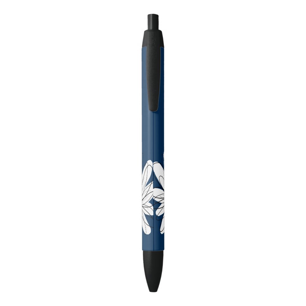 Disover Trendy Daisy Floral Illustration - navy and pink Black Ink Pen