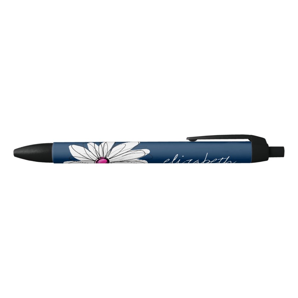 Disover Trendy Daisy Floral Illustration - navy and pink Black Ink Pen