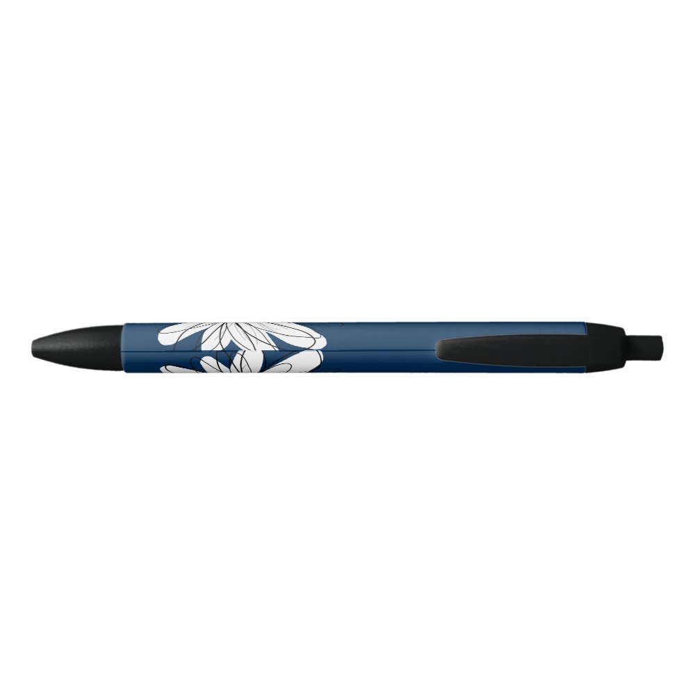 Disover Trendy Daisy Floral Illustration - navy and pink Black Ink Pen