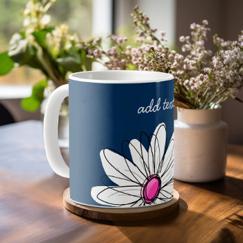 Trendy Daisy Floral Illustration - Navy And Pink Coffee Mug by MarshEnterprises at Zazzle