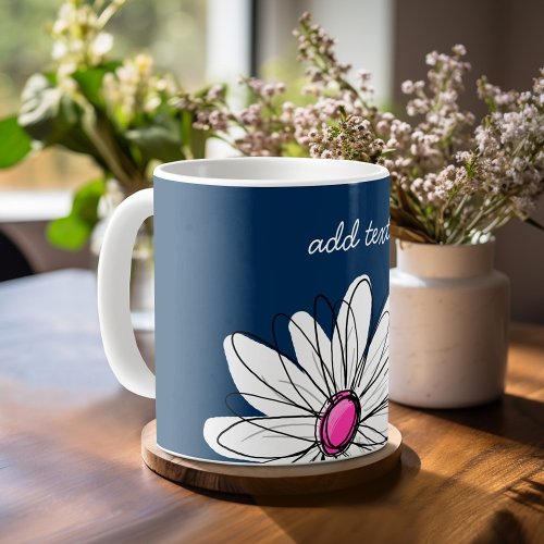 Trendy Daisy Floral Illustration _ navy and pink Coffee Mug