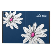 Trendy Daisy Floral Illustration - navy and pink Cover For iPad Air Trendy Daisy Floral Illustration - navy and pink Cover For iPad Air