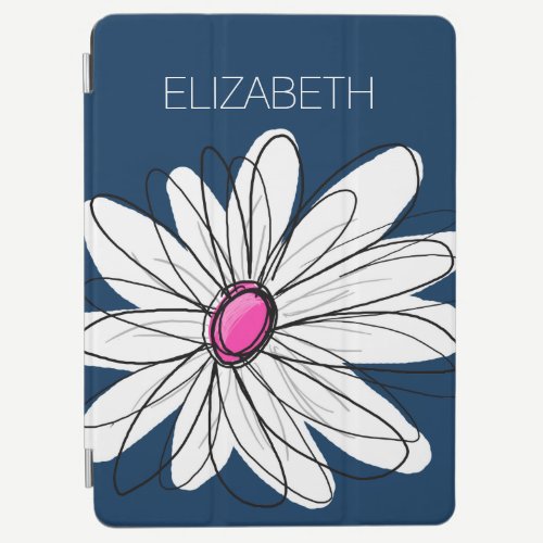 Trendy Daisy Floral Illustration - navy and pink iPad Air Cover