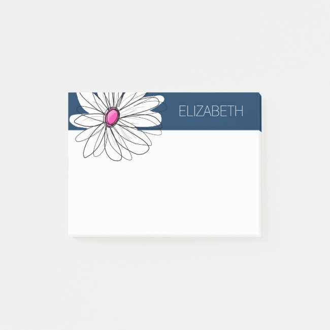 Trendy Daisy Floral Illustration - navy and pink Post-it Notes