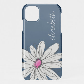 Trendy Daisy Floral Illustration - navy and pink iPhone 11 Case