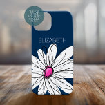 Trendy Daisy Floral Illustration - navy pink iPhone 15 Case<br><div class="desc">A zen and whimsical,  hipster piece of art. You can add a name,  monogram or other custom text. If you need to move the art around,  click on the customize button to make changes.</div>