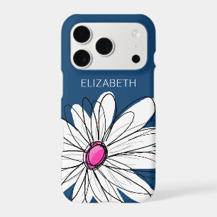 Trendy Daisy Floral Illustration - navy pink iPhone 17 Pro Case