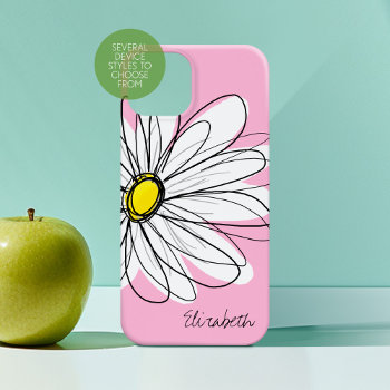 Trendy Daisy Floral Illustration - Pink Yellow Iphone 13 Mini Case by icases at Zazzle