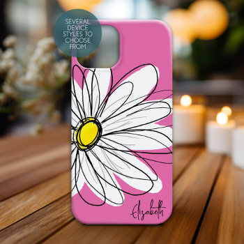 Trendy Daisy Floral Illustration - Pink Yellow Case-mate Iphone 14 Plus Case by icases at Zazzle