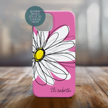 Trendy Daisy Floral Illustration - Pink Yellow Iphone 15 Pro Case by icases at Zazzle