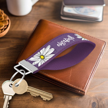 Trendy Daisy Floral Illustration - Purple Yellow Wrist Keychain by MarshEnterprises at Zazzle