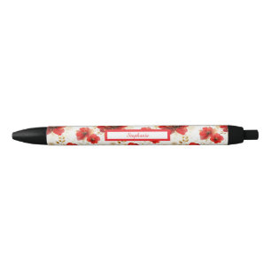 Trendy Daisy Floral Illustration - red and gold Pen
