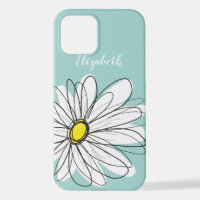 Trendy Daisy Floral Illustration - teal yellow iPhone 12 Case