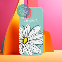 Trendy Daisy Floral Illustration - teal yellow iPhone 14 Plus Case